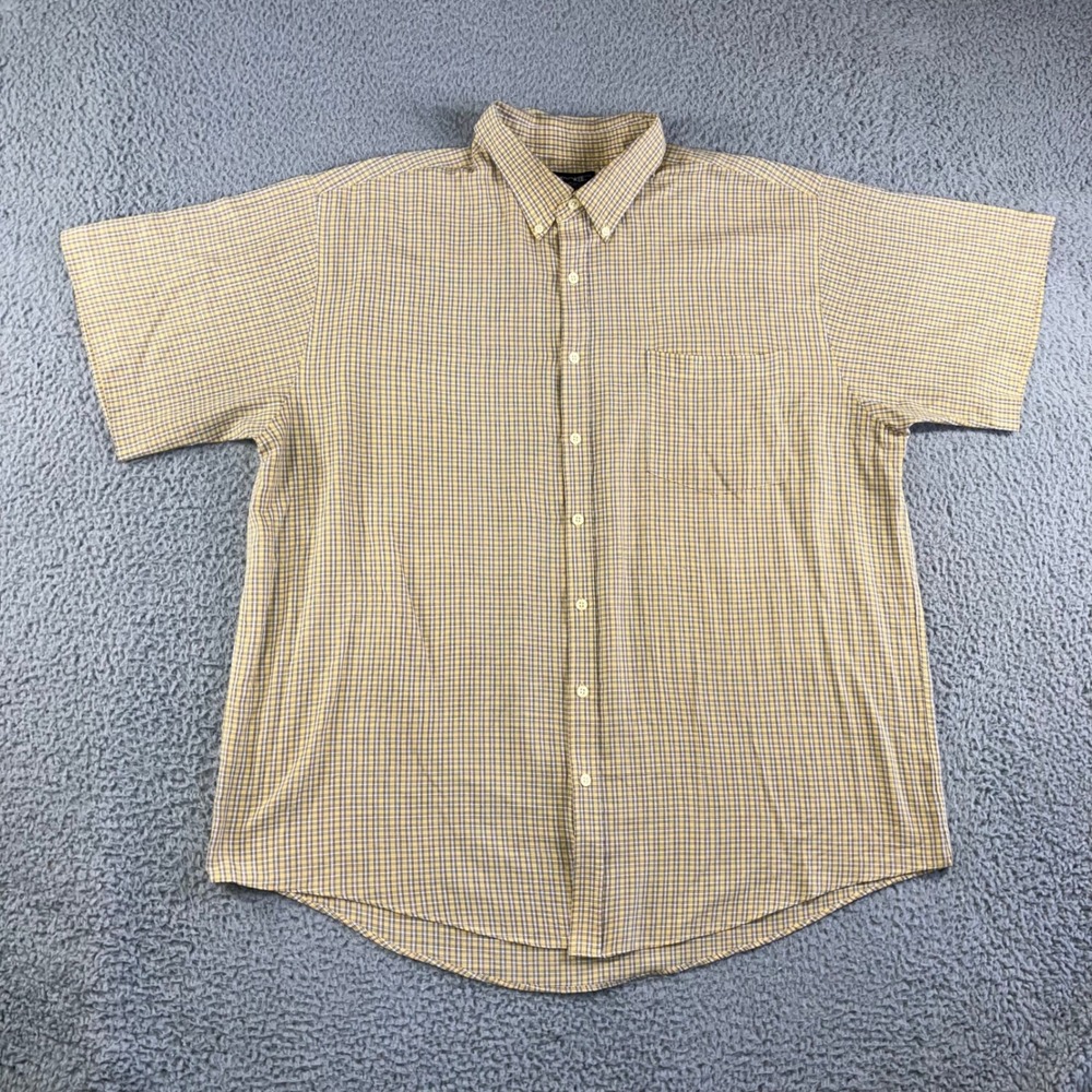 Y2K Cherokee Button Up Shirt Men XXL Yellow Blue Plaid Relaxed‎ Classic Preppy